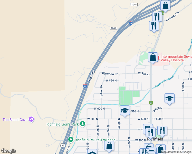 map of restaurants, bars, coffee shops, grocery stores, and more near Indian Hills Drive in Richfield