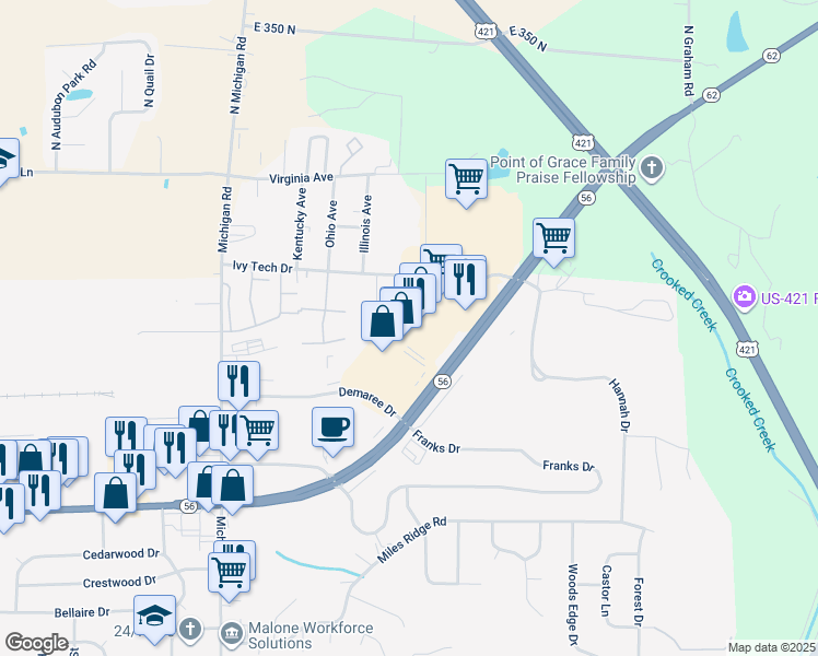 map of restaurants, bars, coffee shops, grocery stores, and more near 435 East Clifty Drive in Madison