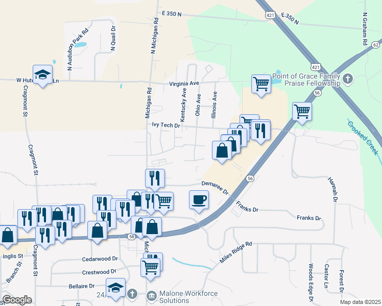 map of restaurants, bars, coffee shops, grocery stores, and more near 2862 Windridge Drive in Madison