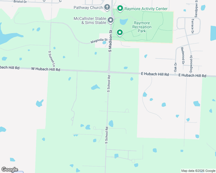 map of restaurants, bars, coffee shops, grocery stores, and more near 18711 South School Road in Raymore
