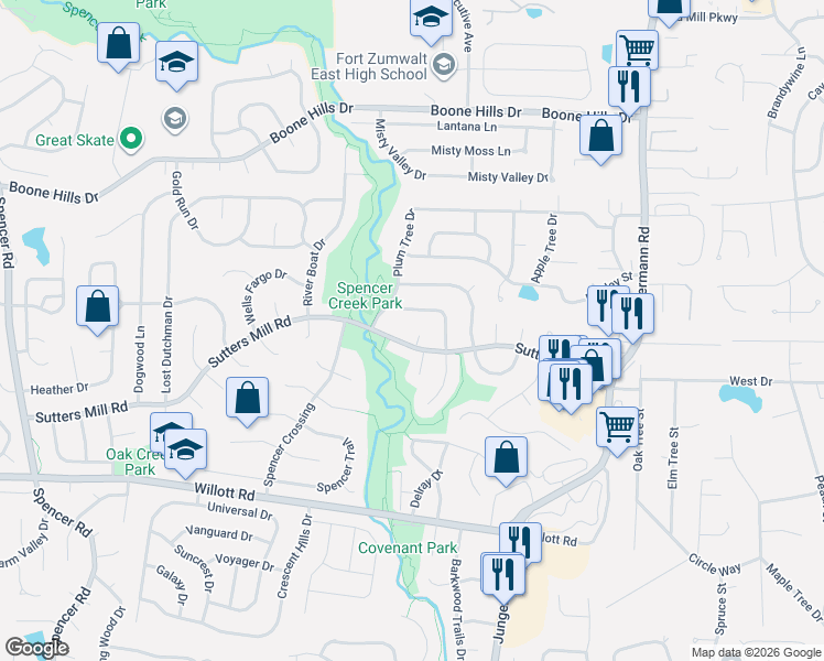 map of restaurants, bars, coffee shops, grocery stores, and more near 31 Mill Race Drive in St. Peters