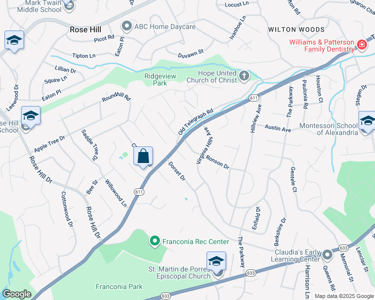 map of restaurants, bars, coffee shops, grocery stores, and more near 4107 Ronson Drive in Alexandria