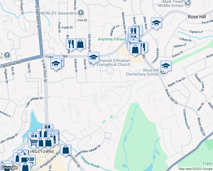 map of restaurants, bars, coffee shops, grocery stores, and more near 5279 Ballycastle Circle in Alexandria
