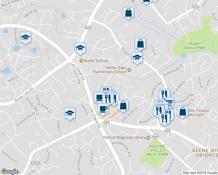 map of restaurants, bars, coffee shops, grocery stores, and more near 9516 Orion Court in Burke