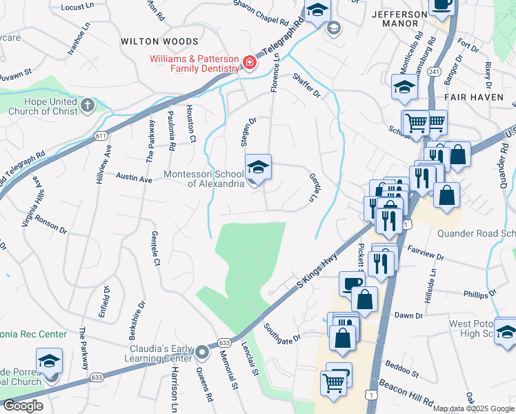 map of restaurants, bars, coffee shops, grocery stores, and more near 6268 Gentle Lane in Alexandria
