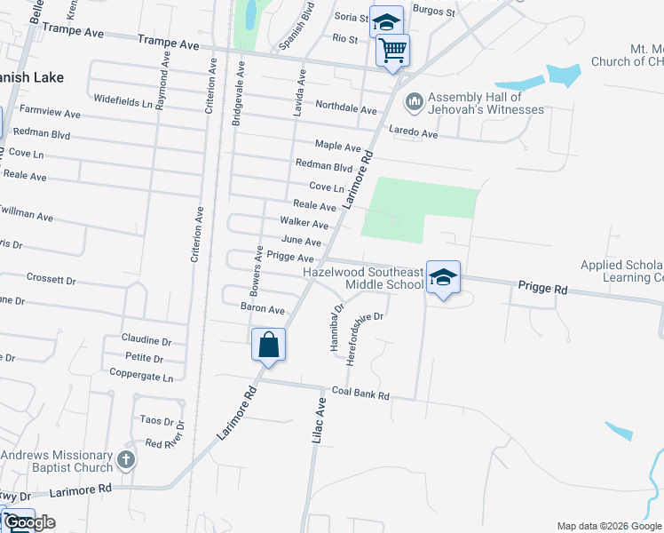 map of restaurants, bars, coffee shops, grocery stores, and more near 1072 Prigge Road in St. Louis