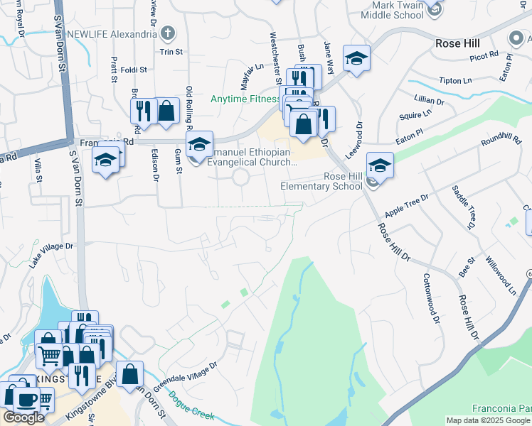 map of restaurants, bars, coffee shops, grocery stores, and more near 5237 Ballycastle Circle in Alexandria