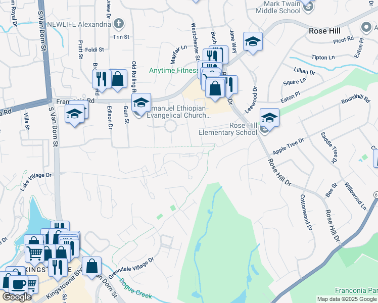 map of restaurants, bars, coffee shops, grocery stores, and more near 5237 Ballycastle Circle in Alexandria
