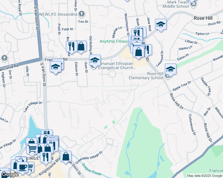 map of restaurants, bars, coffee shops, grocery stores, and more near 5271 Ballycastle Circle in Alexandria