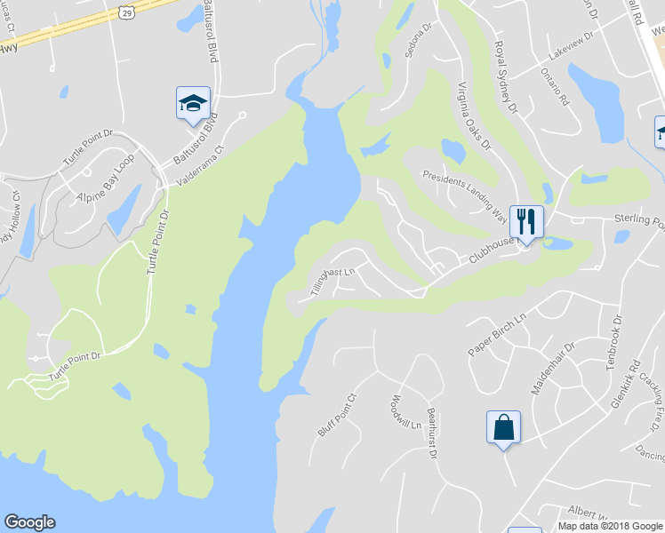 map of restaurants, bars, coffee shops, grocery stores, and more near 8160 Tillinghast Lane in Gainesville