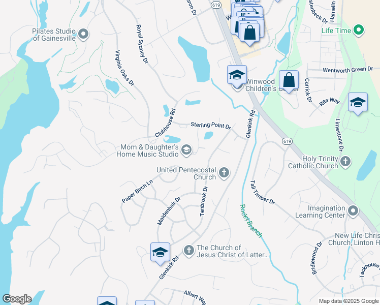 map of restaurants, bars, coffee shops, grocery stores, and more near 8158 Landfall Court in Gainesville