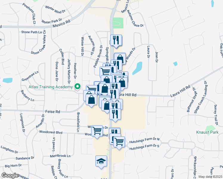 map of restaurants, bars, coffee shops, grocery stores, and more near Highway K in O'Fallon
