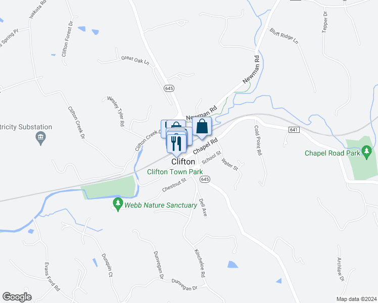 map of restaurants, bars, coffee shops, grocery stores, and more near 12702 State Route 641 in Clifton