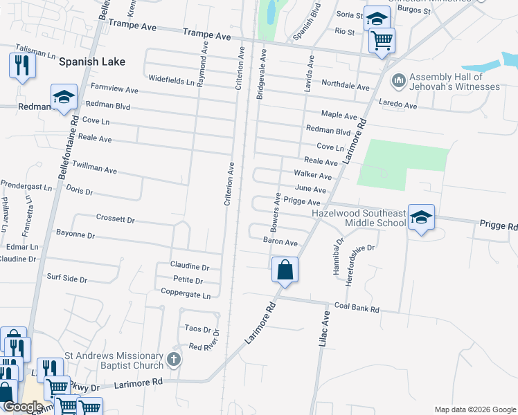map of restaurants, bars, coffee shops, grocery stores, and more near 1220 Prigge Avenue in St. Louis