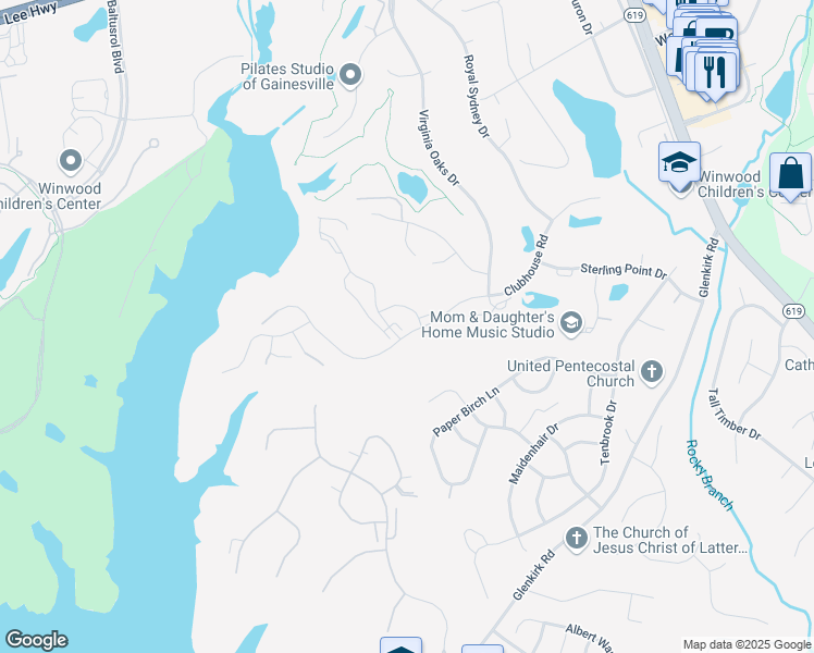 map of restaurants, bars, coffee shops, grocery stores, and more near 14350 Medalist Court in Gainesville