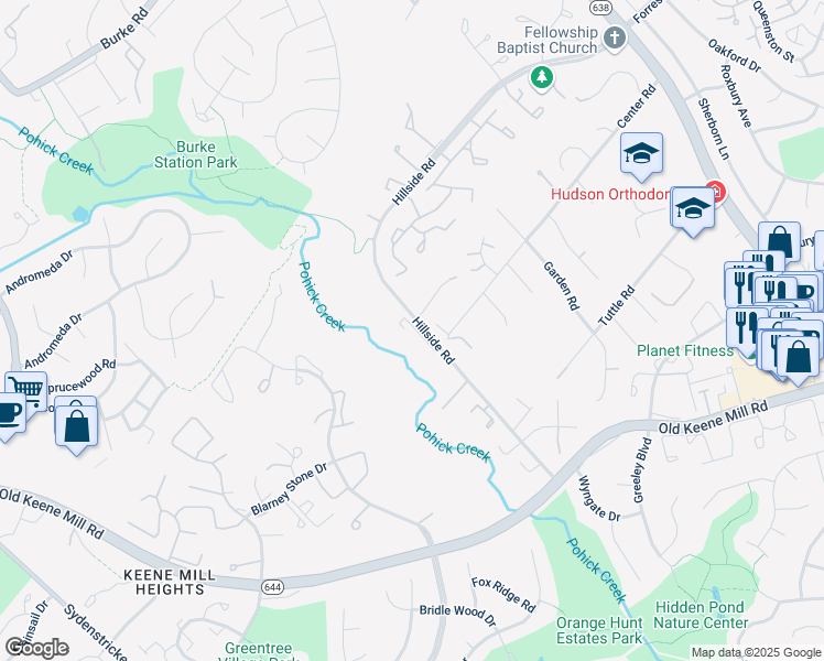 map of restaurants, bars, coffee shops, grocery stores, and more near 6240 Hillside Road in West Springfield