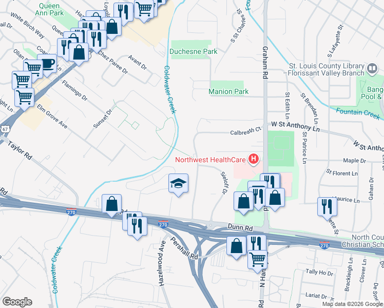 map of restaurants, bars, coffee shops, grocery stores, and more near 7545 Hazelcrest Drive in Hazelwood