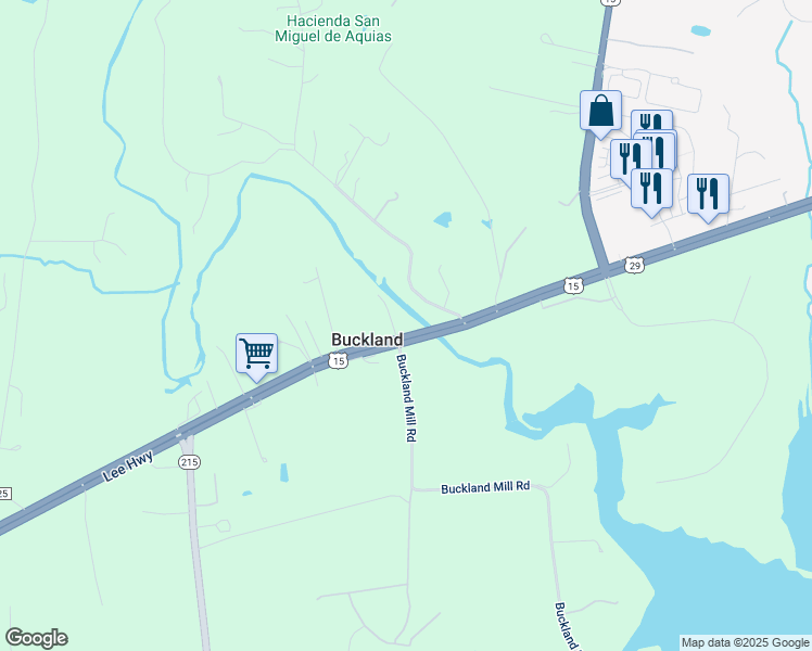 map of restaurants, bars, coffee shops, grocery stores, and more near 8115 Buckland Mill Road in Gainesville
