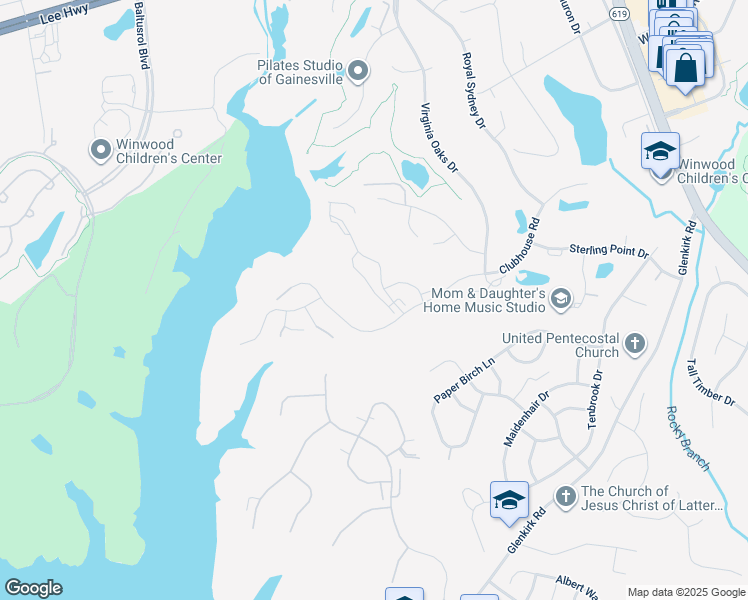 map of restaurants, bars, coffee shops, grocery stores, and more near 14395 Fowlers Mill Drive in Gainesville