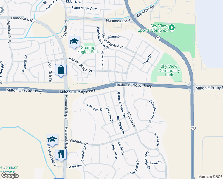 map of restaurants, bars, coffee shops, grocery stores, and more near 5401 Barnstormers Avenue in Colorado Springs