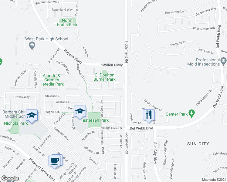 map of restaurants, bars, coffee shops, grocery stores, and more near 2372 Eastwood Drive in Roseville