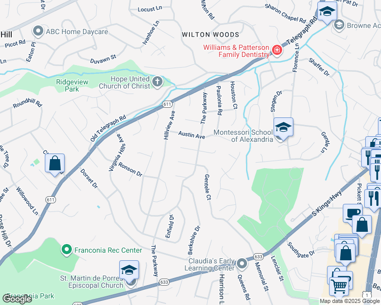 map of restaurants, bars, coffee shops, grocery stores, and more near 3703 Heather Court in Alexandria
