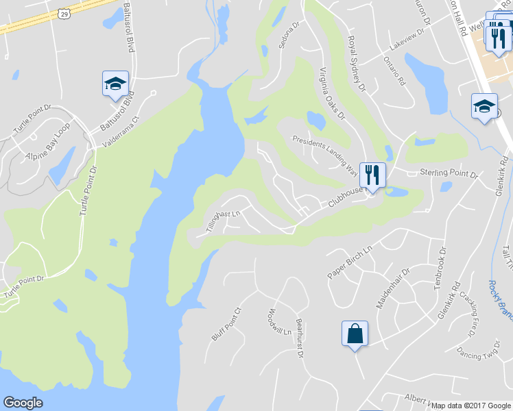 map of restaurants, bars, coffee shops, grocery stores, and more near 14436 Clubhouse Road in Gainesville