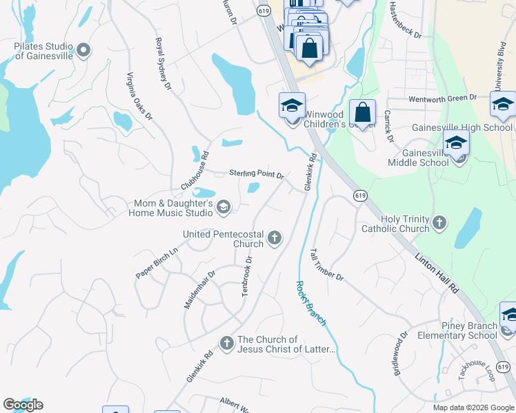 map of restaurants, bars, coffee shops, grocery stores, and more near 8154 Tenbrook Drive in Gainesville