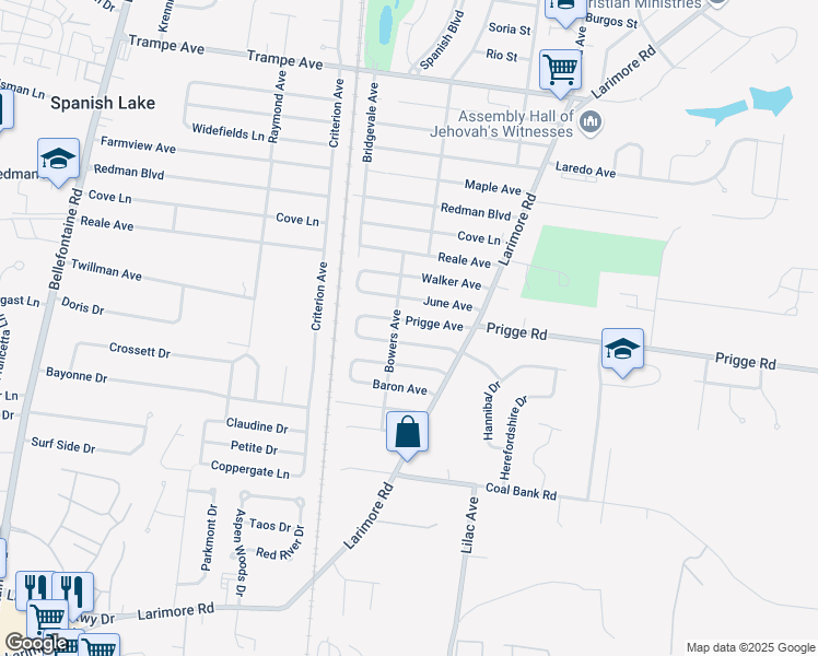 map of restaurants, bars, coffee shops, grocery stores, and more near 1154 Prigge Avenue in St. Louis