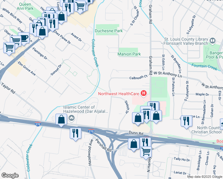 map of restaurants, bars, coffee shops, grocery stores, and more near 7536 Hazelcrest Drive in Hazelwood