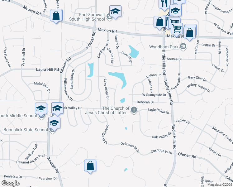 map of restaurants, bars, coffee shops, grocery stores, and more near 13 Oak Terrace Drive in St. Peters