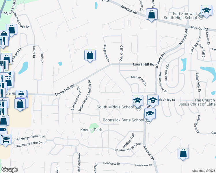 map of restaurants, bars, coffee shops, grocery stores, and more near 14 Lone Elk Lane in St. Peters