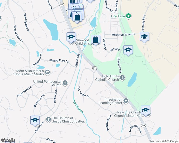 map of restaurants, bars, coffee shops, grocery stores, and more near 8105 Tall Timber Drive in Gainesville