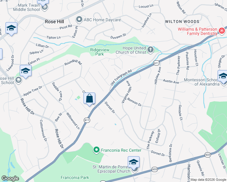 map of restaurants, bars, coffee shops, grocery stores, and more near 6301 Telegraph Road in Alexandria
