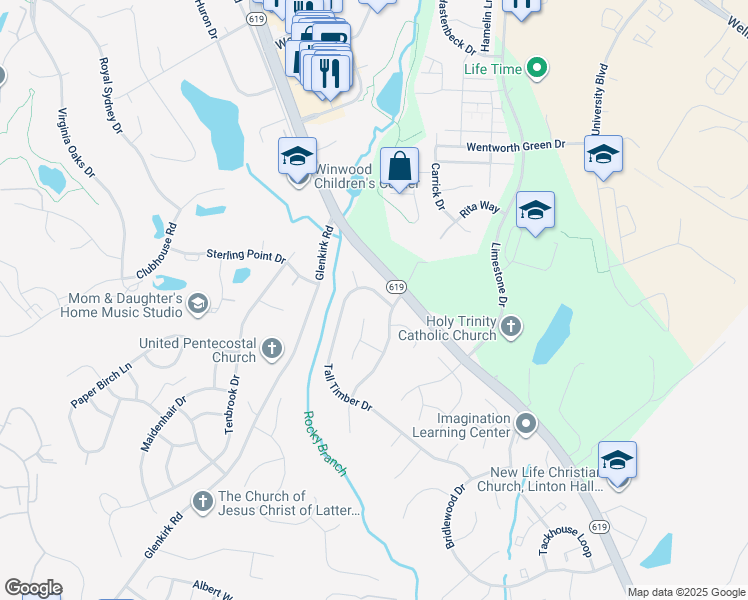map of restaurants, bars, coffee shops, grocery stores, and more near 8105 Tall Timber Drive in Gainesville