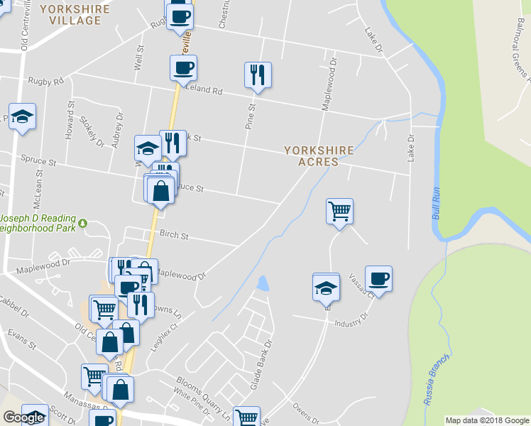 map of restaurants, bars, coffee shops, grocery stores, and more near 8106 Maplewood Dr in Manassas