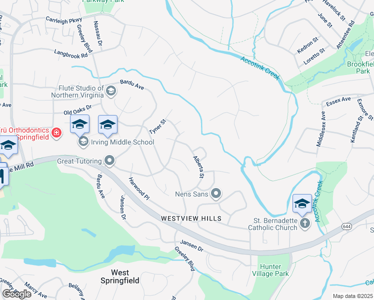 map of restaurants, bars, coffee shops, grocery stores, and more near 6306 Alberta Street in West Springfield