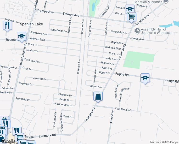 map of restaurants, bars, coffee shops, grocery stores, and more near 1220 Prigge Avenue in St. Louis