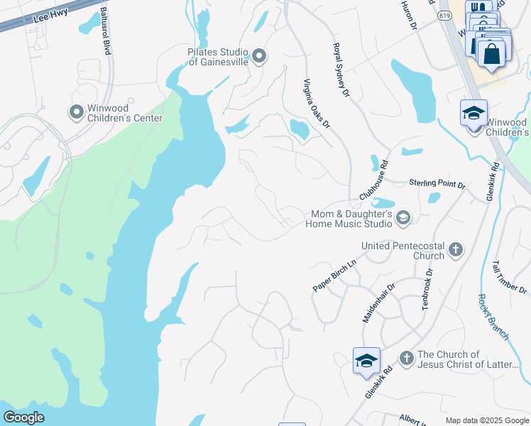 map of restaurants, bars, coffee shops, grocery stores, and more near 14405 Fowlers Mill Drive in Gainesville