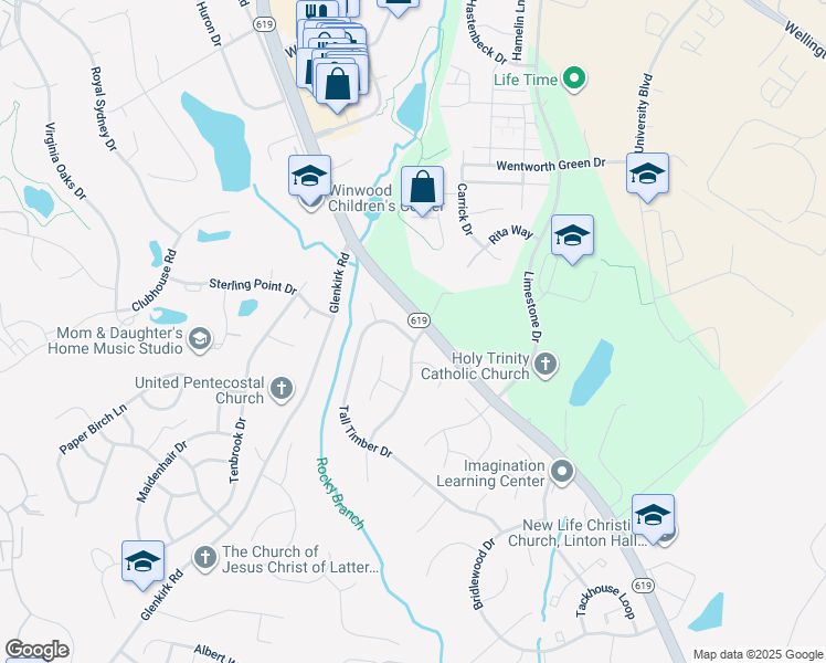 map of restaurants, bars, coffee shops, grocery stores, and more near 8100 Tall Timber Drive in Gainesville