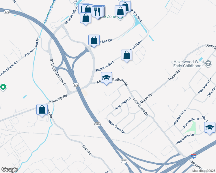 map of restaurants, bars, coffee shops, grocery stores, and more near 12834 Missouri Bottom Road in Hazelwood