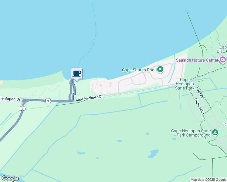 map of restaurants, bars, coffee shops, grocery stores, and more near 53 Cape Henlopen Drive in Lewes