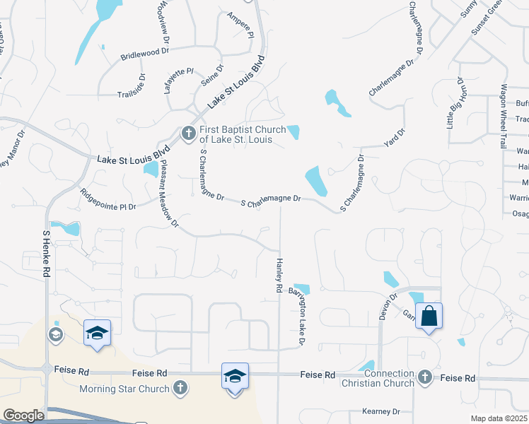 map of restaurants, bars, coffee shops, grocery stores, and more near 1134 South Charlemagne Drive in Lake Saint Louis
