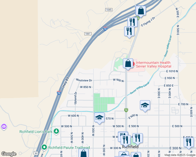 map of restaurants, bars, coffee shops, grocery stores, and more near 250 Westview Drive in Richfield