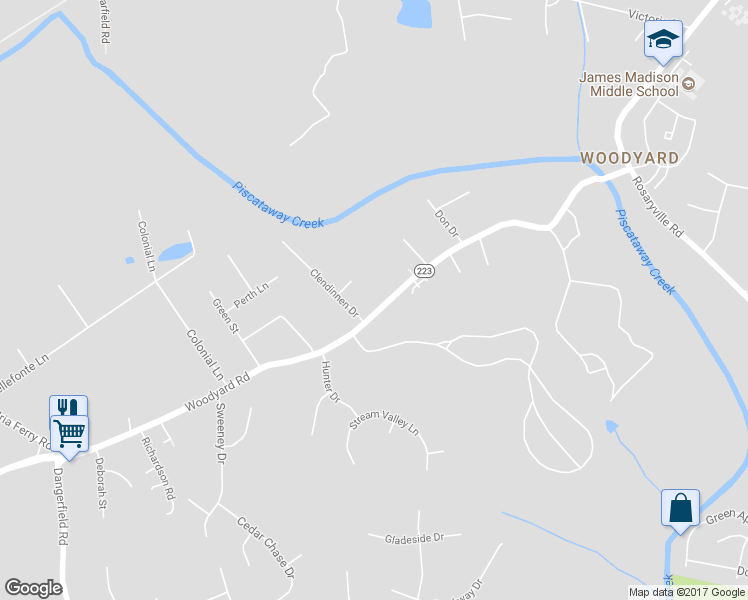 map of restaurants, bars, coffee shops, grocery stores, and more near 7901 Woodyard Road in Clinton