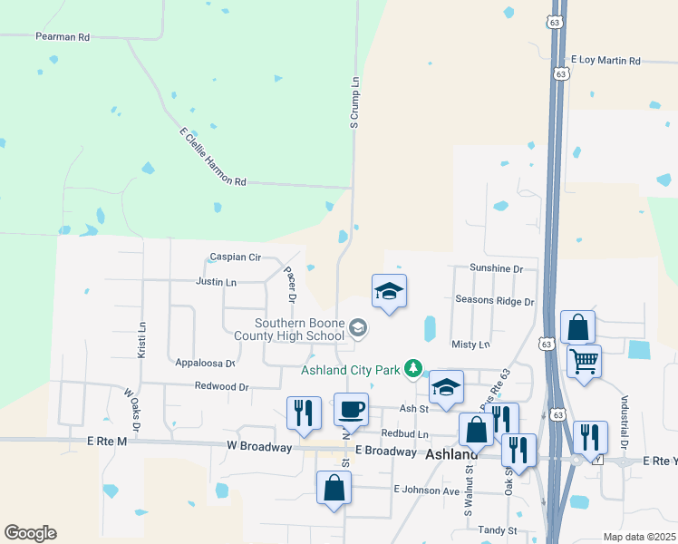 map of restaurants, bars, coffee shops, grocery stores, and more near 14520 South Crump Lane in Ashland