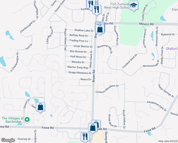 map of restaurants, bars, coffee shops, grocery stores, and more near 1309 Osage Meadows Drive in O'Fallon