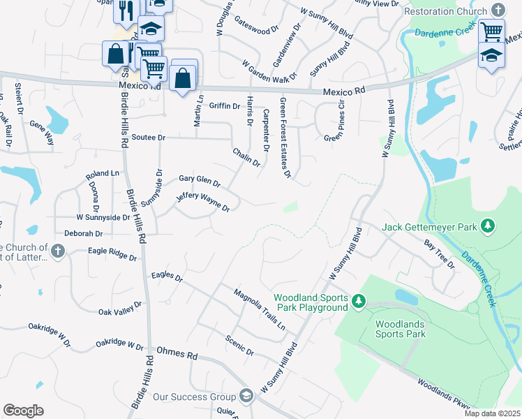 map of restaurants, bars, coffee shops, grocery stores, and more near 50 Gary Glen Drive in St. Peters