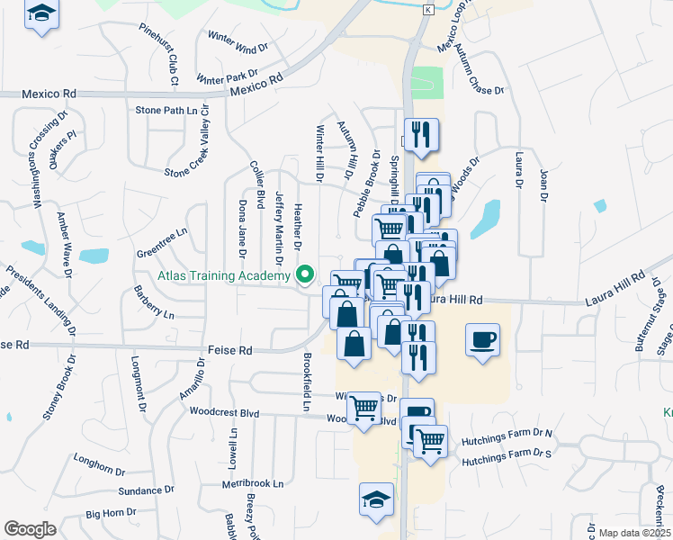 map of restaurants, bars, coffee shops, grocery stores, and more near 8 Winter Hill Court in O'Fallon