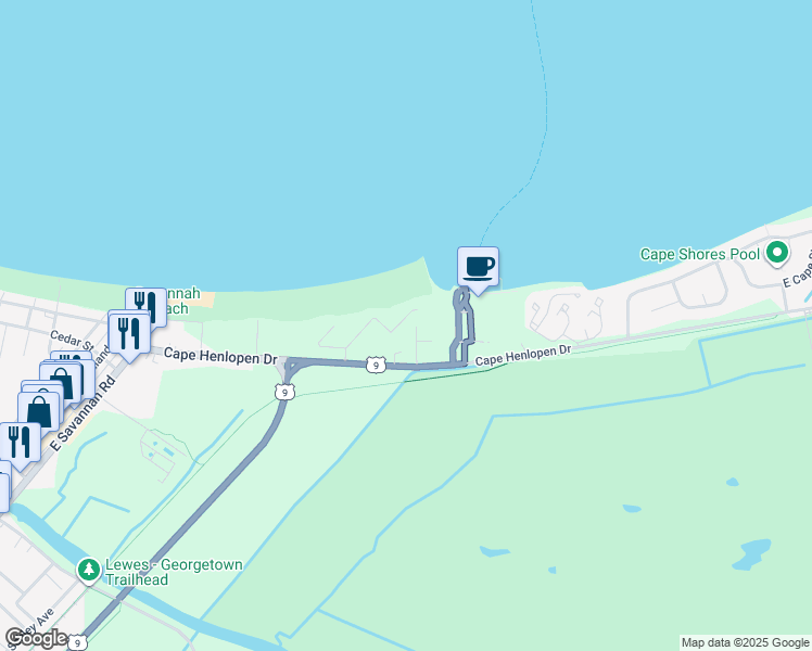 map of restaurants, bars, coffee shops, grocery stores, and more near 53 Pilot Point in Lewes